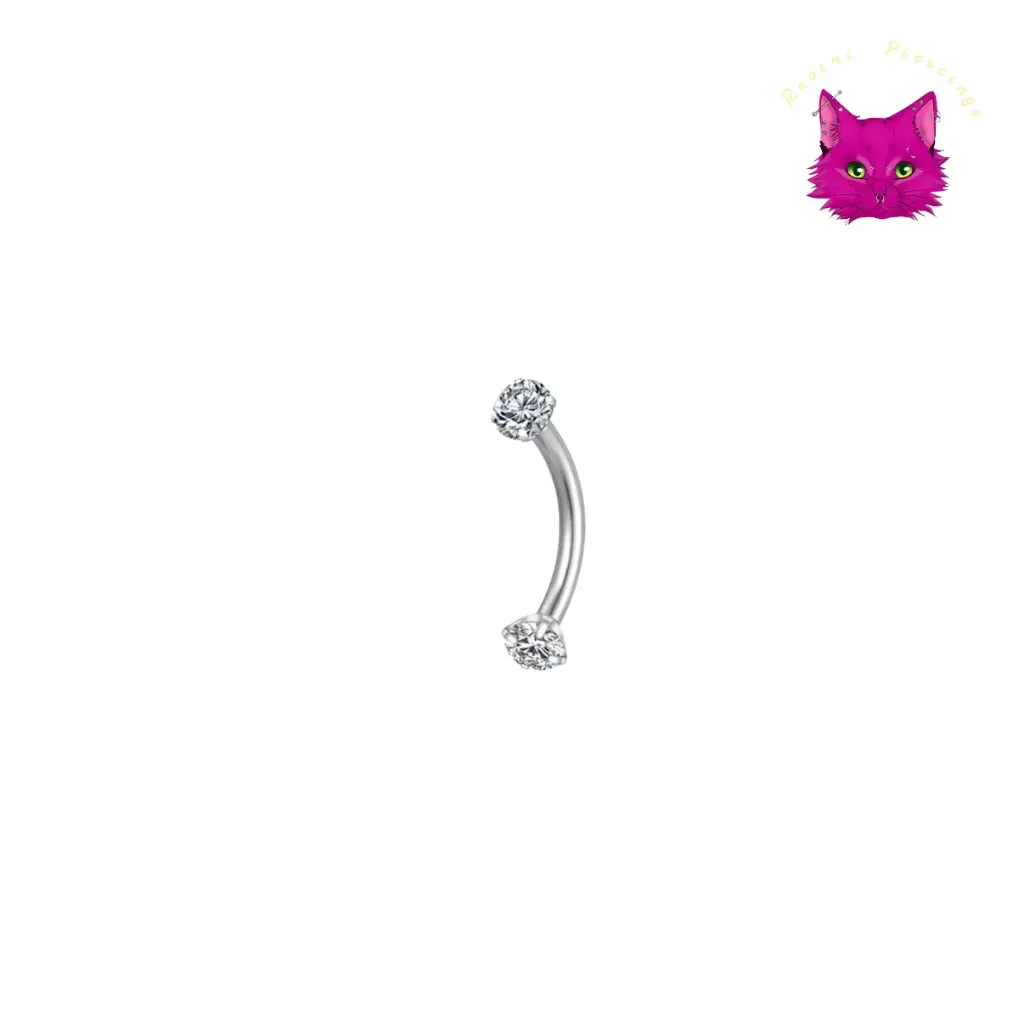 [PJ-CUB-SS-S-16-6-C-3-3] Rhinestone Curved Barbell—Stainless Steel (Silver, 6 mm)